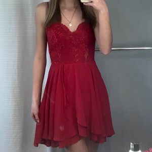 Windsor- red dress w/ lace top